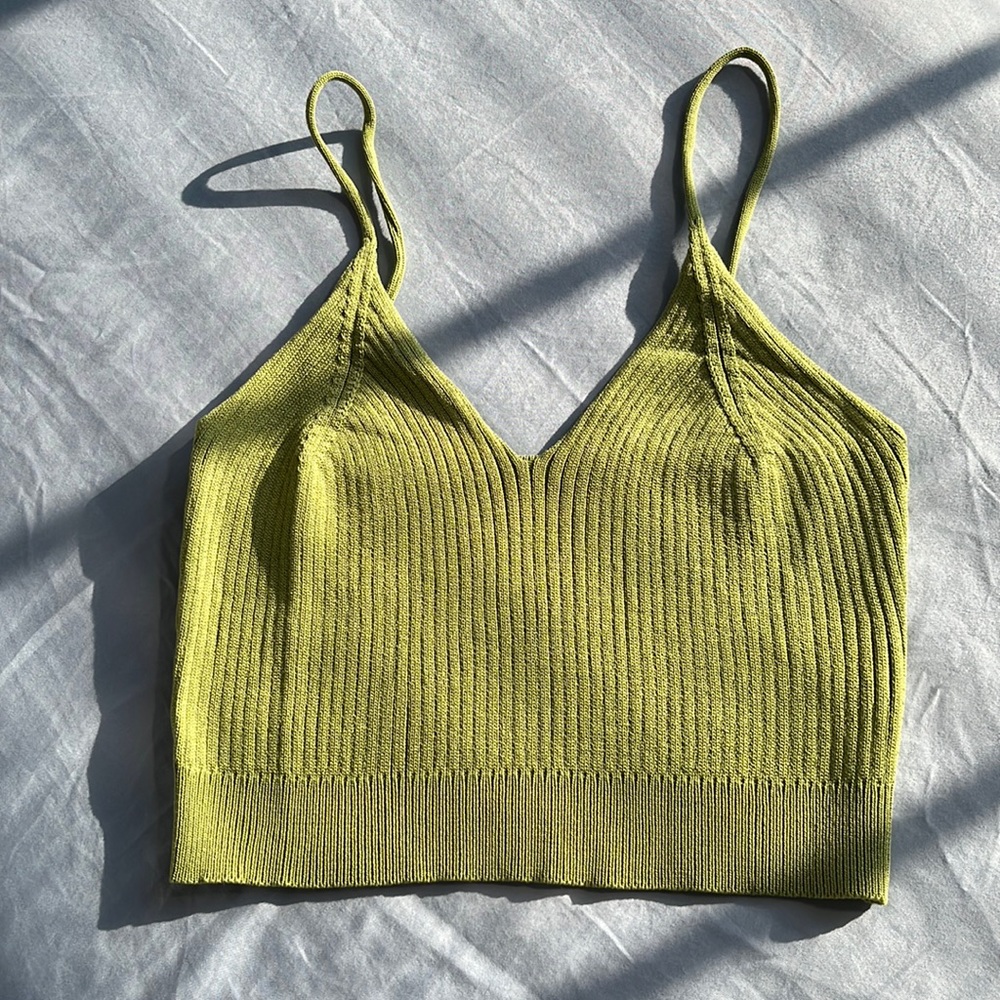 NEW Boutique Stretchy Soft Knit Crop Tank Brami Green